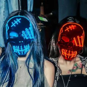 Party Masks Halloween Horror Party Mask Ghost Skull Led Lysande Full Face Mask El Wire Light Disguise Mask X0907