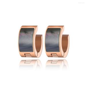 Hoop Earrings Trendy Stainless Steel Black Shell Wedding For Women Rose Gold Crystal Christmas Gift E19283