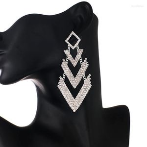 Dangle Küpeler Yfjewe Tasarım Kristal Uzun Damla Kadınlar için Parlak Yapraklı Rhinestone Gelin Mücevher Hediye E709