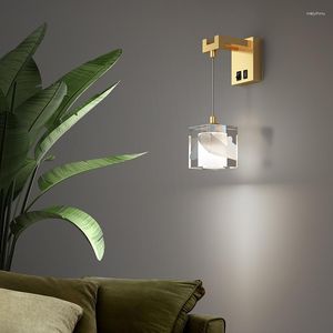 Wandleuchten Nordic Square Crystal Lampe Kupfer Gang Garderobe Licht Luxus Lichter mit Schalter Veranda für Schlafzimmer Parlor Loft