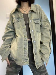 DeepTown Y2K Vintage Green Denim Jackets Women Retro 90s Esthetic Streetwear Ogabersa kurtka High Street Hippie płaszcz hipisowy