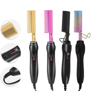 Hårrätare 2 i 1 uppvärmningskam Hårrätare Platta strykjärn Rätt att borsta hårstyler Korrugering Curling Iron Hair Curler Comb 230907