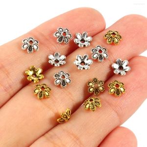 Beads 100pcs/lot Tibetan Antique Gold Silver Color Flower Bead End Caps For Jewelry Making Needlework Spacer DIY Accessories