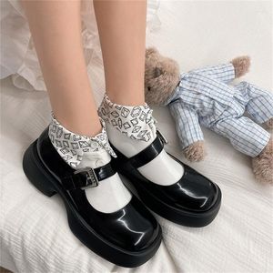 Women Socks Printed Lapel Button Ballet Cotton Lolitas Short For Trendy Collar Ankle Hosiery