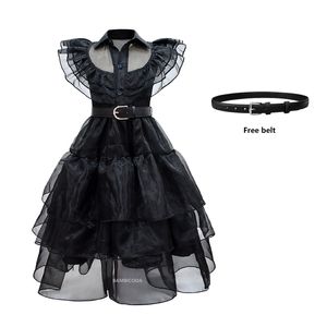 زي موضوع الأزياء الأربعاء addams cosplay for girl costume Vestidos for Kids Girls Mesh Party Dresses Carnival Comple 310 year