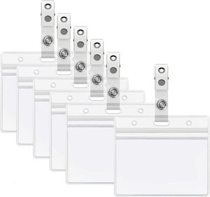 Andra kontorsskolan levererar 20 datorer vattentät transparent PVC Clear Card Holder Case With Metal Clip Plastic ID Cover Protect Credit Cards Bank 230907
