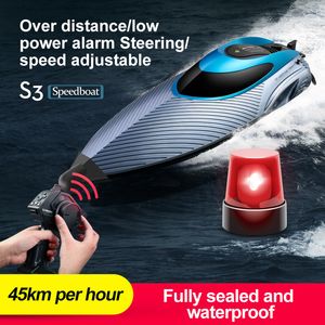 ElettricoRC Boats S3 RC Motoscafo 45 kmh Telecomando 24 G Elettrico ad alta velocità Speedship da corsa Impermeabile Piccoli giocattoli per bambini 230906