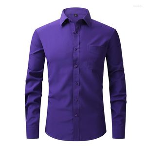 メンズドレスシャツは、男性のためのフォーマルフォーマル長袖ポケットパーティーウェディングプロムソーシャル15色アメリカサイズカミザ