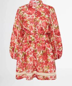 Basic & Casual Dresses Standing neck lantern sleeve printed patchwork dress