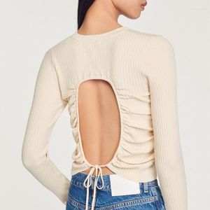 Women's Sweaters Beige Color Fashion Knitting Women Sweater Pullover Full Sleeves Open Back Good Quality Lady Slim Tops Jumpers Clothing