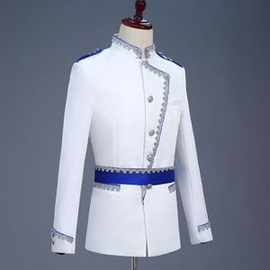 Abiti da uomo Blazer da uomo Abito floreale Abito reale europeo Spettacolo Principe Costumi di scena Abbigliamento di lusso Bianco Inghilterra Style3204