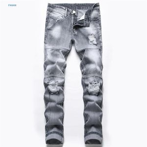 Jeans da uomo grigio chiaro con fori per uomo306Q