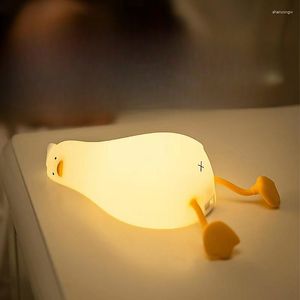 Luzes da noite deitado plana lançando luz de pato divertido e criativo silicone led usb recarregável suporte do telefone presente das crianças