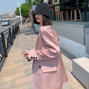 Abiti da donna Donna Abito in raso rosa 2023 Primavera Autunno Design One Button Blazer Casual Streetwear Chic Feamle Jacket188j