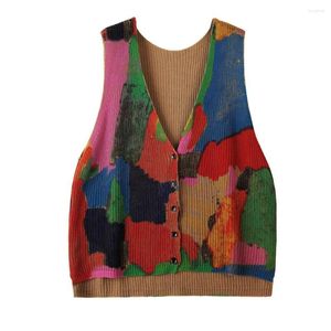 Maglioni da donna Bel patchwork senza maniche arancione retrò vintage lavorato a maglia oversize donna gilet top vestiti streetwear