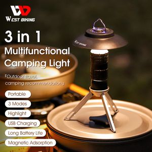 Gadgets ao ar livre luz de acampamento portátil com usb magnético recarregável 3 modos de iluminação lanterna led lanterna tenda acampamento suprimentos 230906