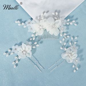 Wedding Hair Jewelry Miallo Handmade Flower Hair Comb for Women Accessories Silver Color Hair Pins Bridal Wedding Hair Jewelry Prom Bride Headpiece 230907