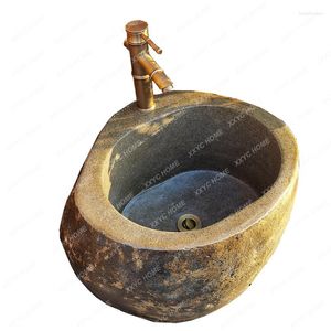 Rubinetti per lavandino del bagno Piscina per scopa in ciottoli naturali Lavabo interpiattaforma per esterni in pietra vintage per uso domestico