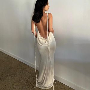 Casual Dresses 2023 White Backless Maxi For Women Spaghetti Strap Long Beach Dress Summer Elegant Evening Party