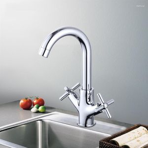 Kitchen Faucets Revolving Sink Faucet Bathroom Basin Single Hole Double Handle Deck Mounted Bathtub Cold And Water