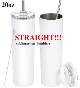 CA USA STRAIGHT 20 onças DIY Sublimartion Straight Tumblers com tampa de palha Garrafas de água de aço inoxidável Copos de bebidas Canecas de festa de escritório 907