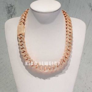 Kibo Jewelry Set 925 Sterling Silver Iced Out Rose Gold Plated 18mm Width Moissanite Cuban Link Chain Qvedl