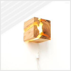 Wall Lamp Modern Simple Wood Resin Square Led 5W 85-265V Bedside Bedroom Aisle Corridor El Dining Bar Decorate Night Light