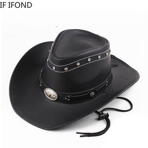 Breda Brim Hats Bucket Classic 100 Leather Western Cowboy Hat For Men Gentleman Dad Godfather Caps Panama Cowgirl Jazz Sombrero Hombre 230907