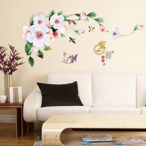 Wall Stickers Chinese Style Peony Flower For Living Room Bedroom Furniture Home Decal Art Self Adhesive Wallpaper