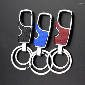 Keychains Fashion Pu Leather Keychain Men Metal Waist Hanging Double Ring Keyring Key Holder Jewelry For Boyfriend Gifts Bag Ornament