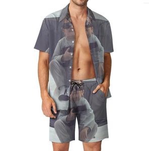 Herrspår HASBULLA MEN SET Rysk Dawrf Funny Dank Famous Casual Shirt Set Trendy Vacation Shorts Summer Custom Suit 2 Piece