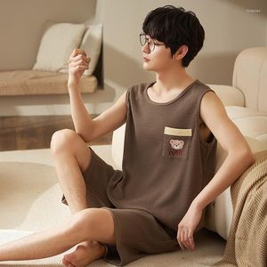 Men's Sleepwear Shorts Sleeveless Couple Men Women Home Set Cotton Pjs Cartoon Prints Leisure Nightwear Pajamas For Summer Homme