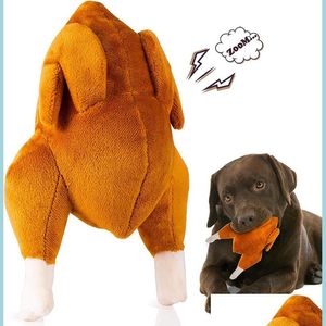 Dog Toys Tuggar Plush Dog Toy Squeaky fyllda leksaker för tristess Stimating Play Chew Resistant Safe and Don-Toxic Delicious Turkey H27 Otnyp