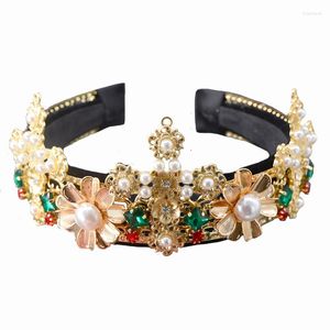 Fermagli per capelli Moda Donna Accessori da sposa Fascino di lusso Barocco Retro Paillettes Corona larga Fasce per diadema Fascia per capelli in cristallo Gioielli