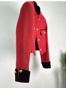 Giacche da donna Cappotto da principessa Autunno da donna Bottoni di alta qualità Slim Maniche lunghe Tweed rosso Giacca casual da ufficio per feste