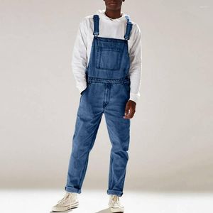 Herrbyxor streetwear fast färg multi-pocket denim bib overall casual dagliga jumpsuit mode manlig spänning lång