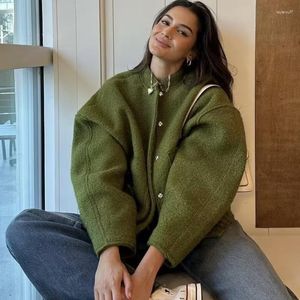 Kvinnors jackor mode överdimensionerad bomberjacka för kvinnor casual streetwear långärmad med fickor vinterrock snap knapp kvinna