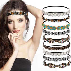 Bohemian Women Hairband opaska na głowę Pearl Rhinestone Hair Band Hair Akcesoria Moda Hip Hop Elastyczne regulowane nakrycia głowy