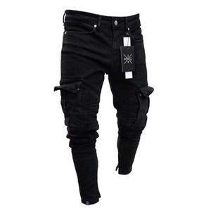 Designer 19SS Mens Designer Jeans Black Ripped Hål Design Jean Pencil Pants Pockets Hommes Pantalones297b