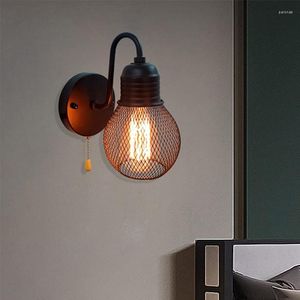 Wall Lamp Black Zipper Switch LED American Retro Bedside Staircase Passage Hallway Porch Light Fixture