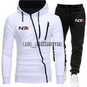 Tracksuits masculinos New Mass Effect N7 Imprimir Custom Made Marca Homem Quente Confortável Zipper Jaqueta Hoodie + Calças Moda Homens Sportswear Terno Cool X0907