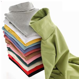 Hoodies Sweatshirts الأطفال القميص القميص القطن الخريف شتاء الملابس الأساسية الأولاد قميص طويل الأكمام للفتيات Turtleneck Tees 8 10 12yy 230906