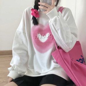 Deeptown Korean Fashion Love Heart Sweatshirt Kvinnor Kawaii Söt Harajuku Letter Hoodie Preppy Style Overize Tracksuit Female