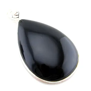 Naturliga svarta obsidian hängsmycken teardrop svart natursten hänge halsband smycken för kvinnor män naturlig svart agat hänge