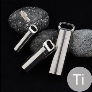 Utomhus EDC CNC Titanium Ti Portable Airtight Container Key Chain Waterproof Charm Pill Pill Pill Storge Camping Travel Survival To285Z