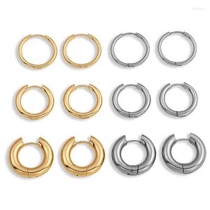 Brincos de argola 3 pares de aço inoxidável círculo conjunto banhado a ouro fino grosso orelha fivela empilhável feminino piercing jóias