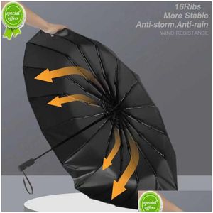Umbrellas 16Ribs/12Ribs Umbrellas Large Strong Fly Matic Umbrella Folding Rain Men Women Luxury Business Male Windproof Drop Delivery Dhjgv