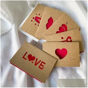 Gratulationskort Kraft Paper Love Card Valentines Day Hollow Greet Thanksgiving Födelsedags välsignelse 6st/Set RRE15275 Drop Delivery Home G Dhrzn