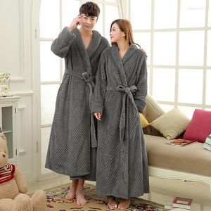 Women's Sleepwear Women Winter Flannel Bathrobe Extra Long Warm Coral Fleece Bath Robe Jacquard Plus Size Men Lovers Cozy Dressing Gown