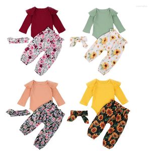 Clothing Sets FOCUSNORM 0-24M Born Baby Boy Girl Clothes Ruffles Long Sleeve Romper Tops Floral Pant Headband 3PCS